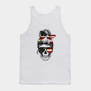 Womens American Lady Skull USA Flag Tank Top